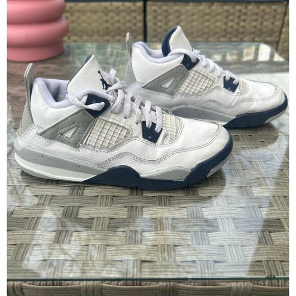 Air Jordan 4 Retro Nike - White/Navy - Youth Size 1.5Y - Picture 3 of 8